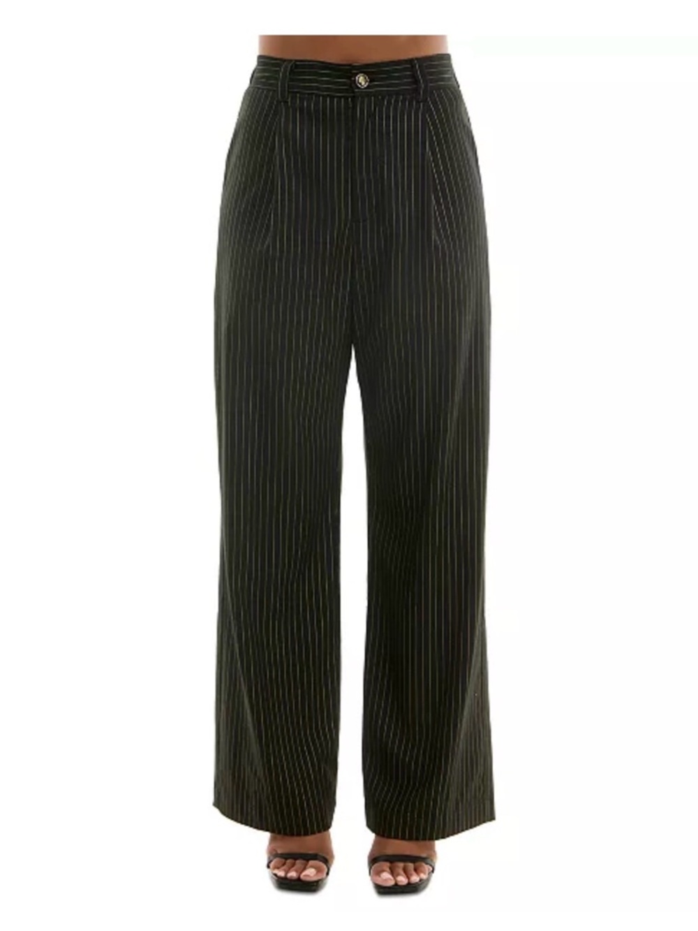 Alex & Sophia Black and Gold Pinstripe Wide Leg Trousers Medium NWT